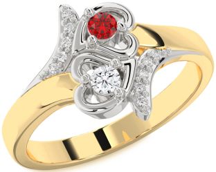 Diamond Emerald Platinum & Yellow Gold Heart Two Stone Birthstone Ring