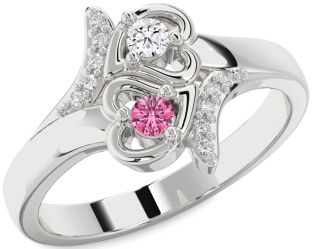 Diamond Silver Heart Two Stone Promise Ring