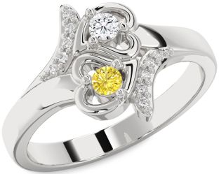 Diamond Silver Heart Two Stone Promise Ring