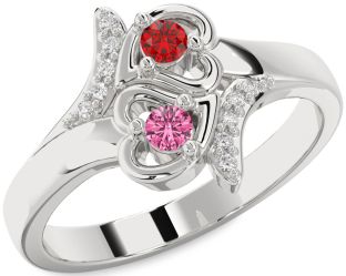 Diamond Silver Heart Two Stone Promise Ring