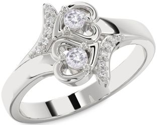 Salt & Pepper Diamond Silver Heart Two Stone Ring