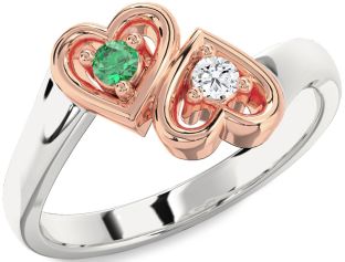 Platinum & Rose Gold Heart Two Stone Promise Ring