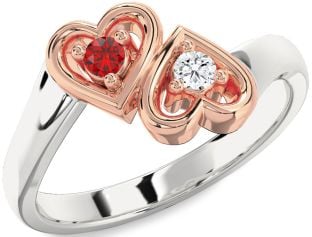 Silver & 10K Rose Gold Heart Two Stone Promise Ring