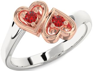 Emerald Rose Gold Silver Heart Two Stone Birthstone Ring