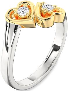 Diamond Silver & 10K gold Heart Two Stone Ring