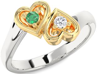 Gold Silver Heart Two Stone Promise Ring