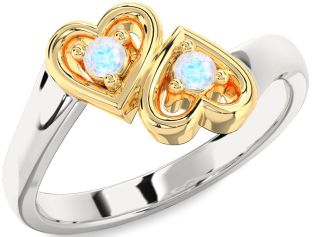 Moonstone Gold Silver Heart Two Stone Ring