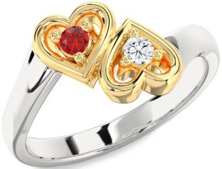 Silver & 10K gold Heart Two Stone Promise Ring