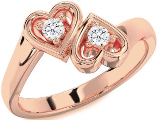 Diamond Rose Gold Heart Round Two Stone Ring