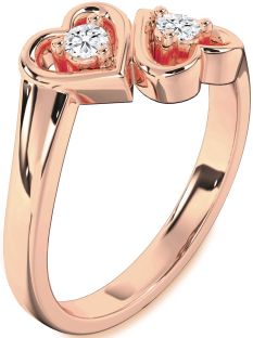 Diamond Rose Gold Heart Two Stone Ring