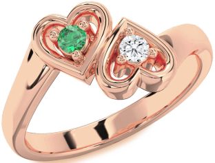 Rose Gold Heart Two Stone Promise Ring
