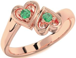 Emerald Rose Gold Heart Two Stone Birthstone Ring