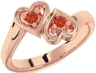 Fire Opal Rose Gold Heart Two Stone Ring