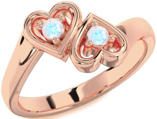 Moonstone Rose Gold Heart Two Stone Ring