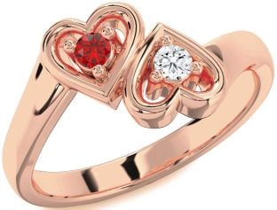 Rose Gold Silver Heart Two Stone Promise Ring