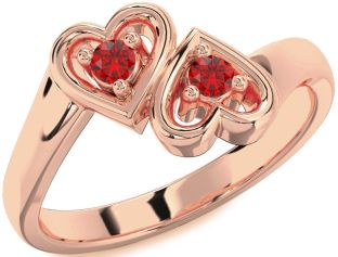 Emerald Rose Gold Silver Heart Two Stone Birthstone Ring