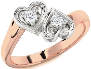 Diamond White Rose Gold Heart Round Two Stone Ring