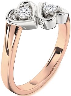 Diamond White Rose Gold Heart Two Stone Ring
