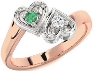 Rose Gold Silver Heart Two Stone Promise Ring