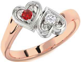 Platinum & Rose Gold Heart Two Stone Promise Ring