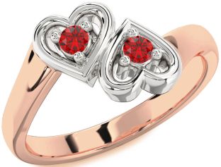 Emerald Rose Gold Silver Heart Two Stone Birthstone Ring