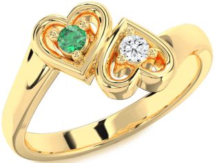 Gold Heart Two Stone Promise Ring