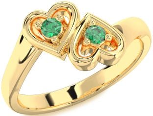 Emerald Gold Heart Two Stone Birthstone Ring
