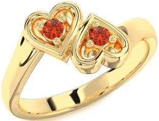 Fire Opal Gold Heart Two Stone Ring