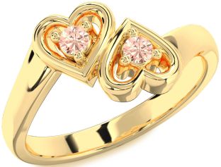 Morganite Gold Silver Heart Two Stone Ring