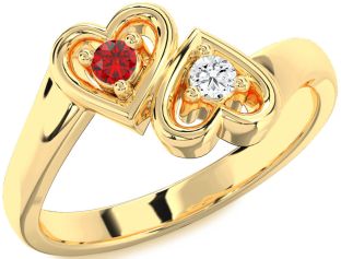 Gold Heart Two Stone Promise Ring