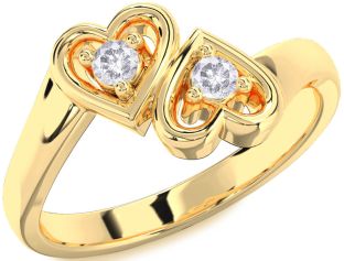 Salt & Pepper Diamond Gold Heart Two Stone Ring