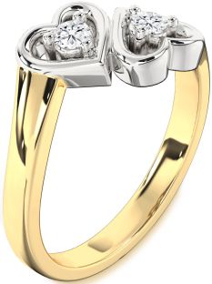 Diamond White Yellow Gold Heart Two Stone Ring