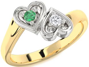 Gold Silver Heart Two Stone Promise Ring