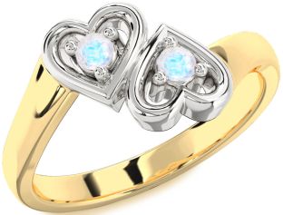 Moonstone Gold Silver Heart Two Stone Ring