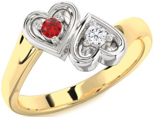 Gold Silver Heart Two Stone Promise Ring