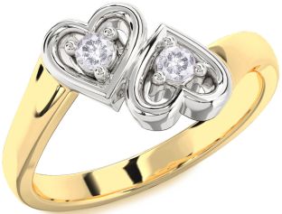 Salt & Pepper Diamond Gold Silver Heart Two Stone Ring