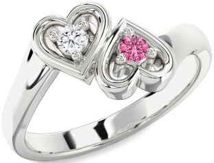 Silver Heart Two Stone Promise Ring