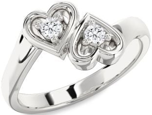 Diamond Silver Heart Round Two Stone Ring