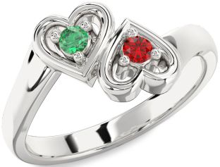 Silver Heart Two Stone Promise Ring