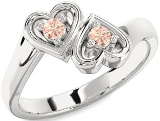 Morganite Silver Heart Two Stone Ring