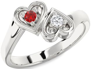 White Gold Heart Two Stone Promise Ring