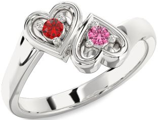 Silver Heart Two Stone Promise Ring