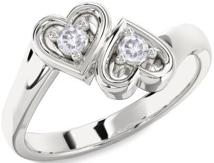 Salt & Pepper Diamond Silver Heart Two Stone Ring