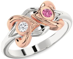 Silver & 10K Rose Gold Heart Two Stone Promise Ring