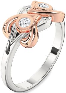 Diamond Silver & 10K Rose Gold Heart Two Stone Ring