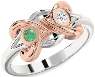 Rose Gold Silver Heart Two Stone Promise Ring