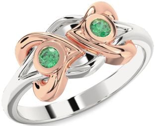 Emerald Platinum & Rose Gold Heart Two Stone Birthstone Ring
