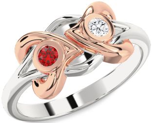 Emerald Platinum & Rose Gold Heart Two Stone Birthstone Ring