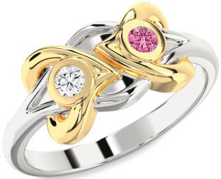 Silver & 10K gold Heart Two Stone Promise Ring