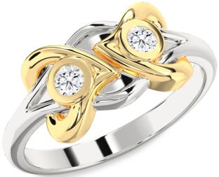 Diamond Silver & 10K gold Heart Round Two Stone Ring